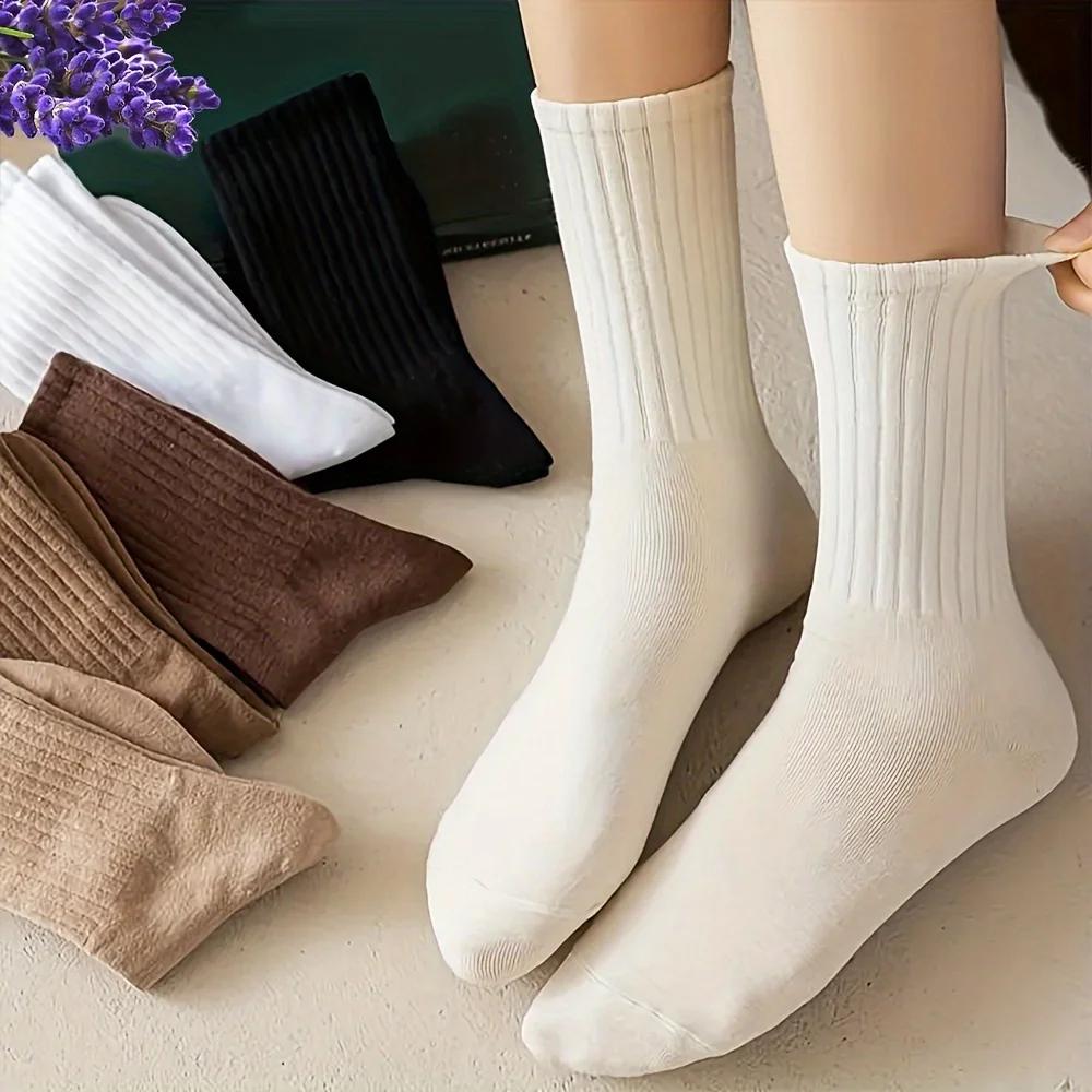 6 pairs of women's solid color vertical stripe casual style, suitable for casual wear, very minimalist and breathable socks