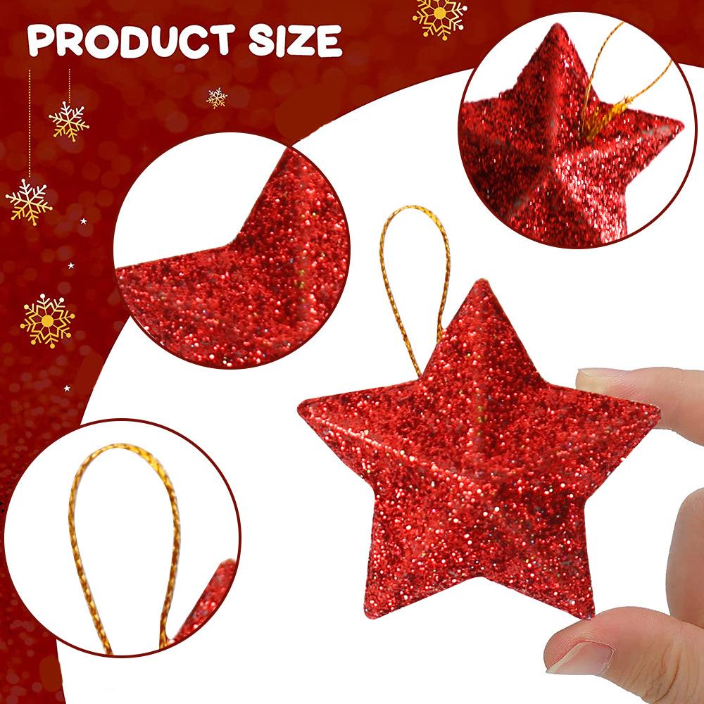 6pcs Glitter Golden Silver Star Christmas Ornament Star Embellishments Pendants for Xmas Tree Hanging Christmas Party Decoration