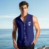 Men's Fashion Printed Sleeveless Lapel Button-Down Shirt Vest Top