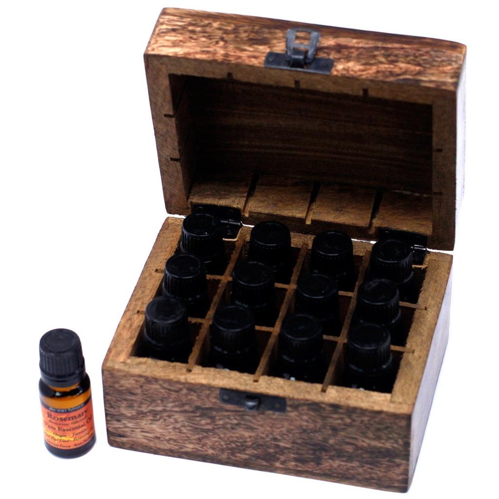 Essential Oil Storage Box Wooden Floral 12 Bottles