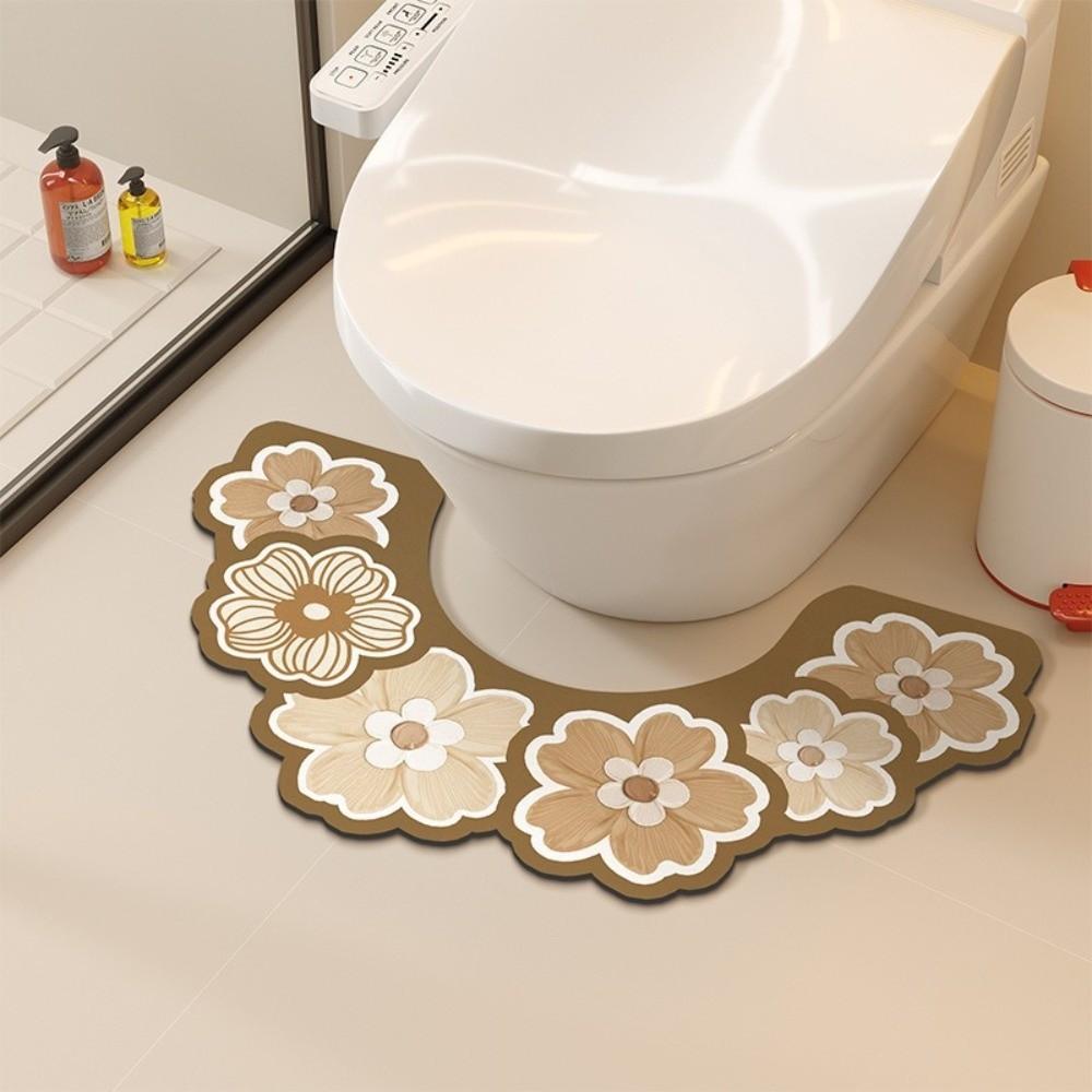 Oil Painting Style U-shaped Toilet Mat Floral Pattern Anti Slip Floor Mat For Bathroom