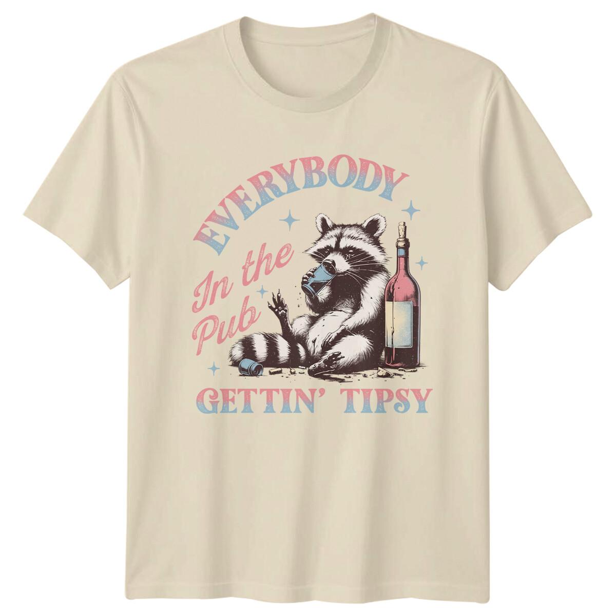Everybody In The Pub Gettin Tipsy Raccoon Pun Graphic T-Shirt L