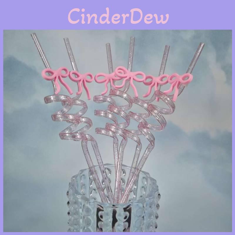 Reusable Pink Butterfly Bow Drinking Straw With Spiral Design For Kids And Party Use