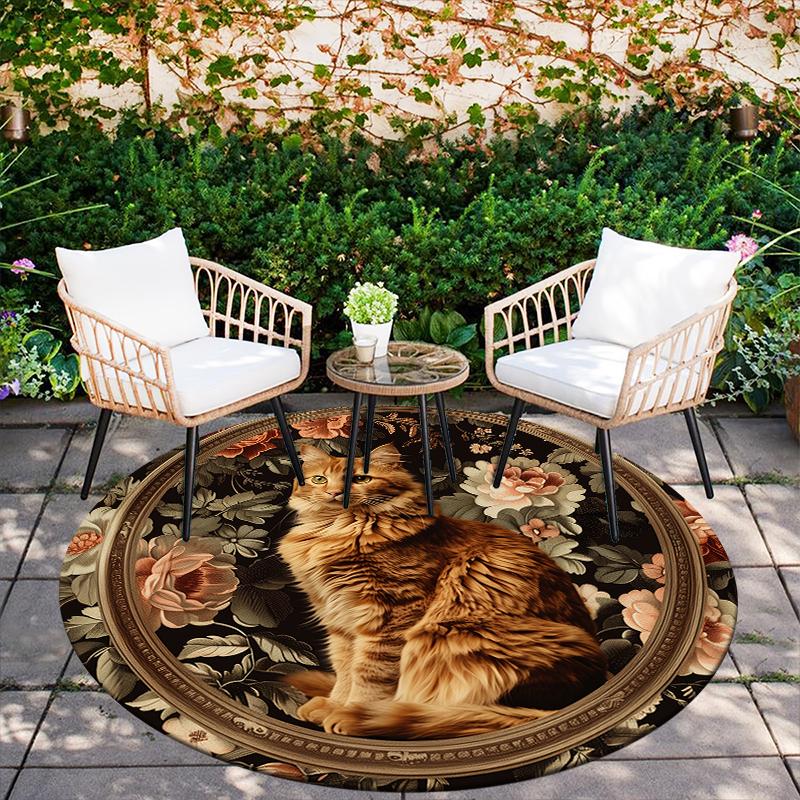Vintage Cat pattern round rug,Carpet Rug for Living Room Bedroom Sofa Playroom Decor,Non-slip Floor Mat,Holiday Gifts and Birthday Gifts.