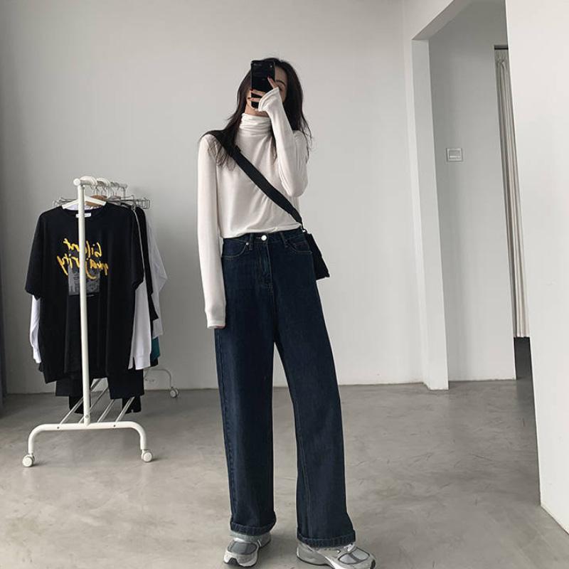 Women Jeans High Waist Baggy Straight Wide Pants Casual Dark Blue Denim Trousers Plus Size Female Bottoms Vintage Y2k Claothes Streetwear