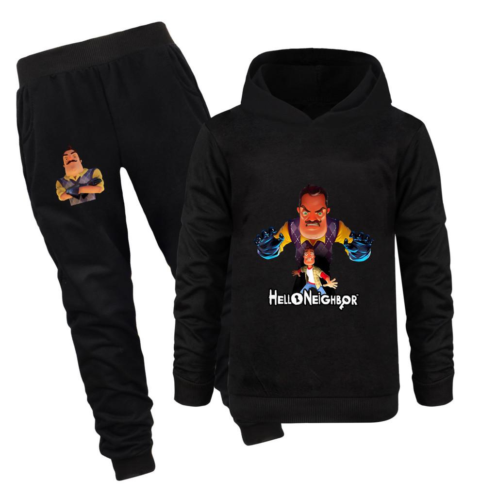 4266 Kids Boys Girls HELLO NEIGHBOR Print Long Sleeves Hoodie Trousers Pants Clothes Sets
