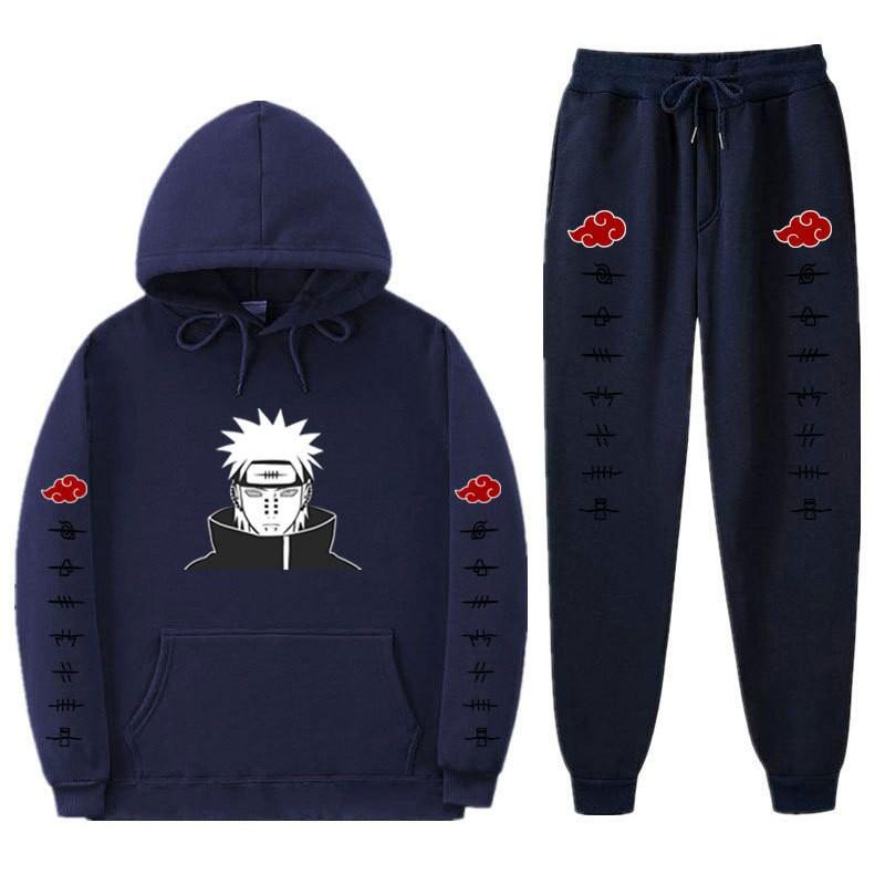 Pánská mikina s kapucí a fleecovou podšívkou Naruto Akatsuki Pain Tendo, ležérní sada oblečení s dlouhým rukávem
