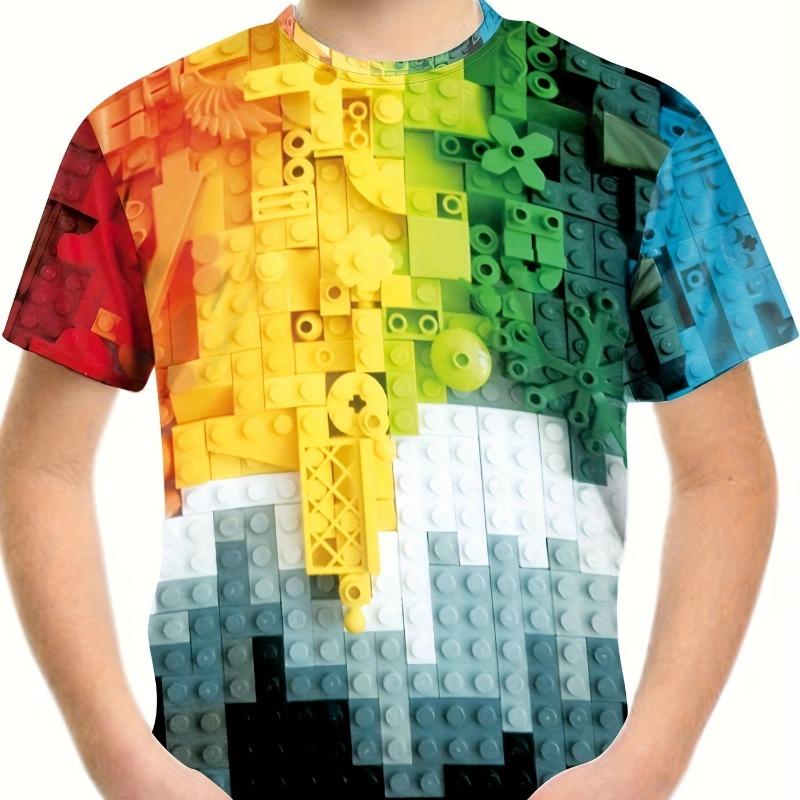 Dětské oblečení Chlapci Tričko Dětská trička s krátkým rukávem 3D Stavebnice Potisk Legrační děti Letní oblečení Dívčí oblečení