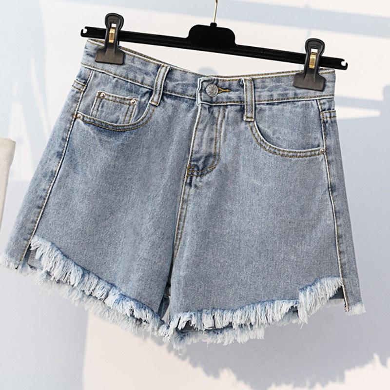 

Брюки Классика и минимализм Мода Универсальные женские летние узкие широкие брюки с высокой талией Неровные необработанные края A-word Outside Wear Джинсовые шорты S светло-синий