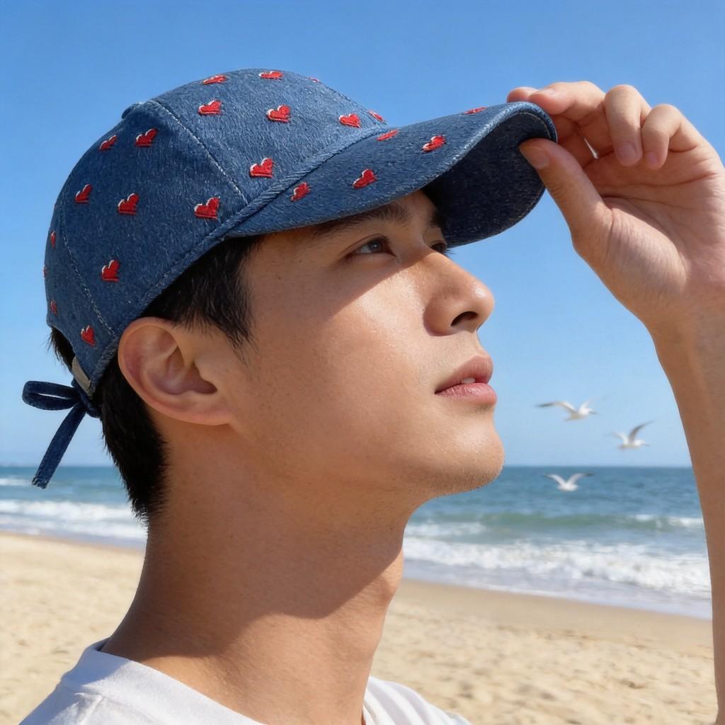 Denim Cap With Heart And Bow Design Sun Blocking For Spring And Autumn Wear