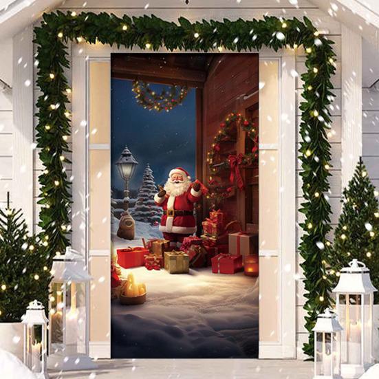 Yousheng Christmas Door Cover Cute Reindeer Front Door Cover 35x82in Porch Welcome Sign Banner for Winter Holiday Party Photo Backdrop Decor