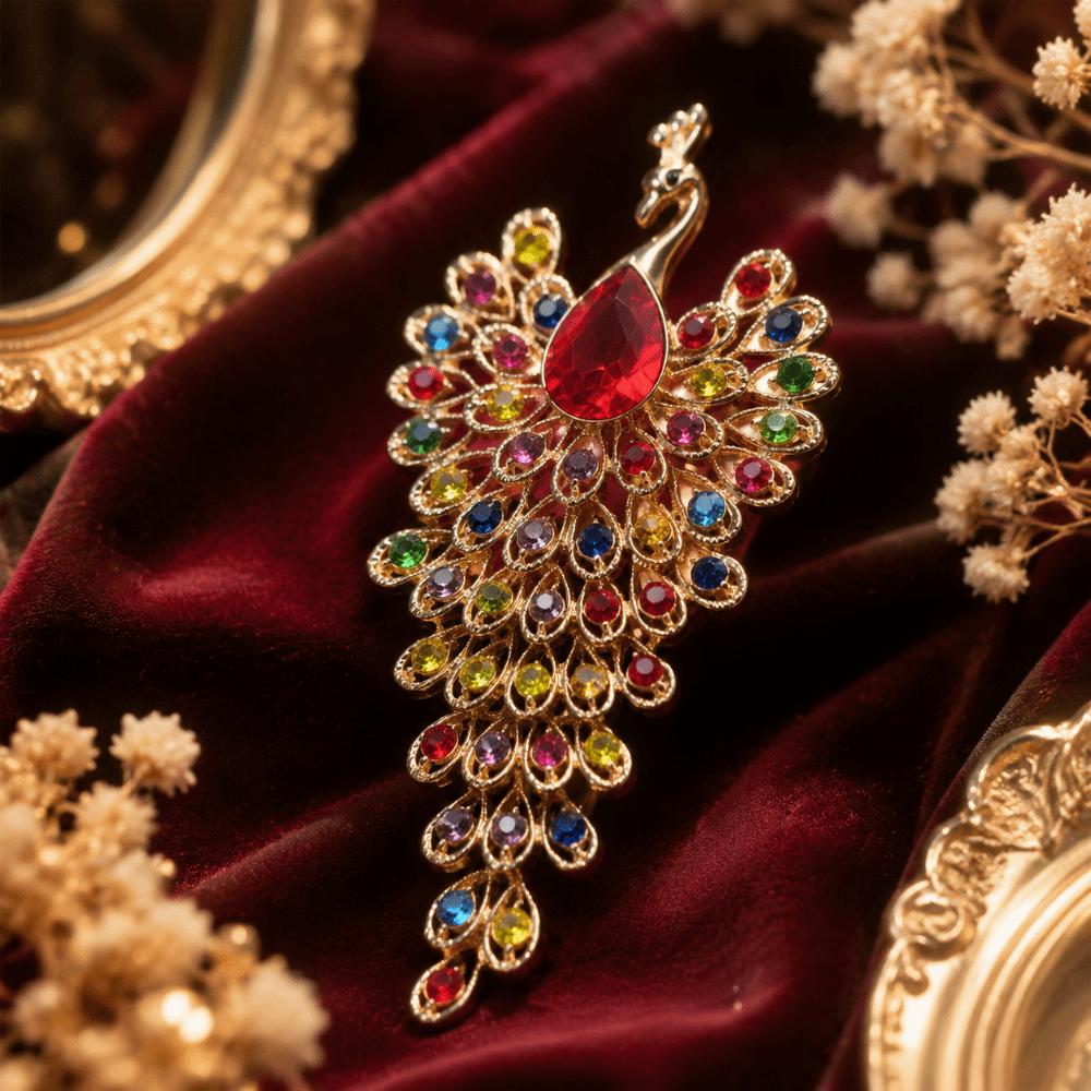 Crystal Peacock Rhinestone Brooch Colorful Chest Flower Pin Vintage Phoenix Brooch Clip For Suits