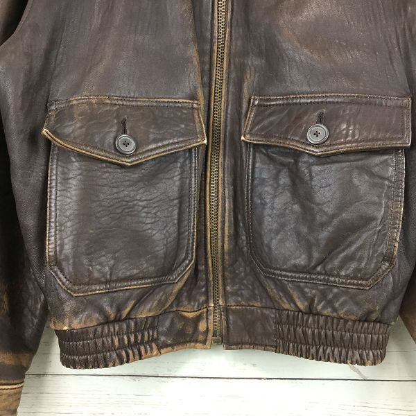 US NAVY Echte Lederjacke TYP G-1 Herren L Dunkelbraun Hergestellt in Korea Militär Bomber(GEBRAUCHT)