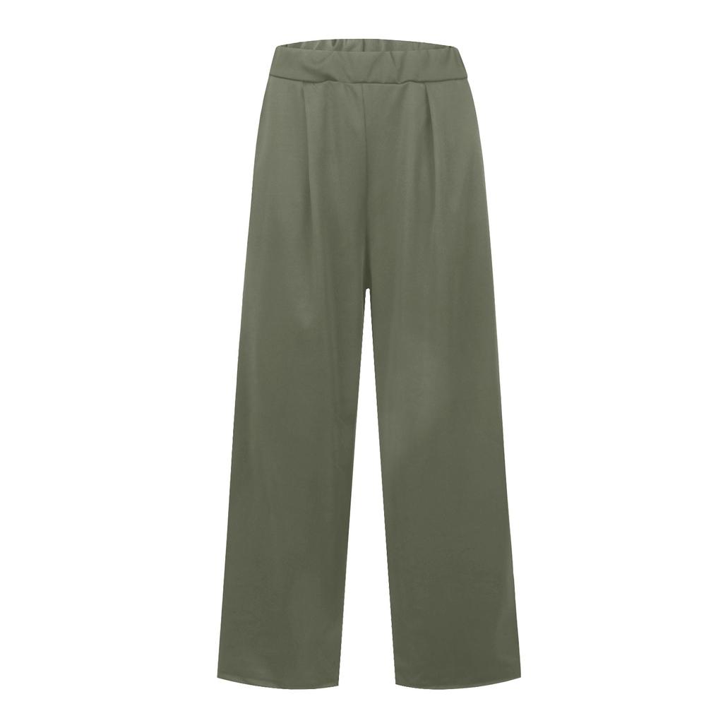 Women's Fashion Color Elastic Waist Wide Leg Pants High Waist Pocket Casual Pants