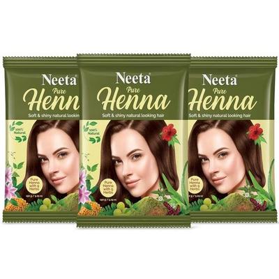 Pó de Henna Pura Neeta para Cabelo com 9 Ervas Naturais 150g (Pacote de 3), Henné Mehndi 100% Natural para Cabelos Macios e Brilhantes com Aparência Natural