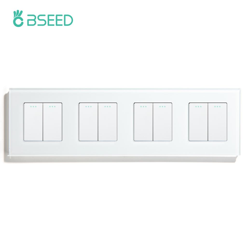 BSEED 1/2/3 Gang 1 Way Mechanical Wall Light Switch Double Button Switch EU Standard Glass Panel 10A For Home Lighting Control