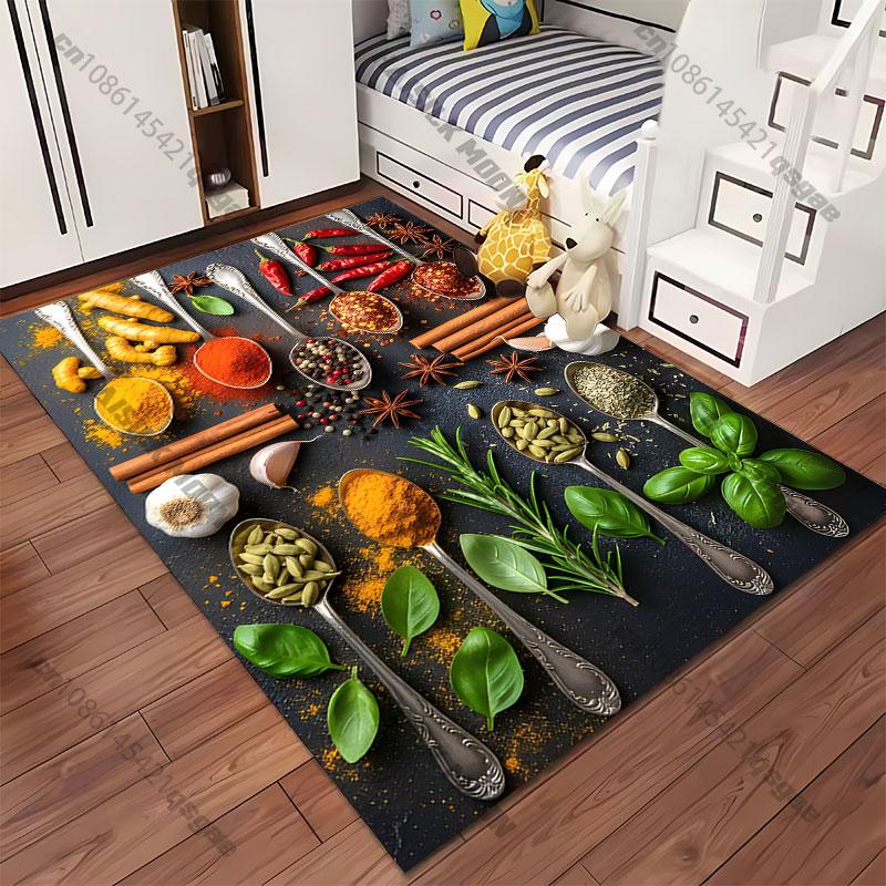 Colorful Assortment of Aromatic Spices Carpet Yoga Living Room Room Decor Children's Crawling Mat Doormat Area Rug