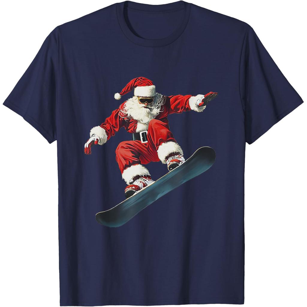 Christmas Santa Snowboard Snowboarding Snowboarder T-shirts Men Casual 100% Cotton Oversized Crewneck Collar Hip Hop T Shirt