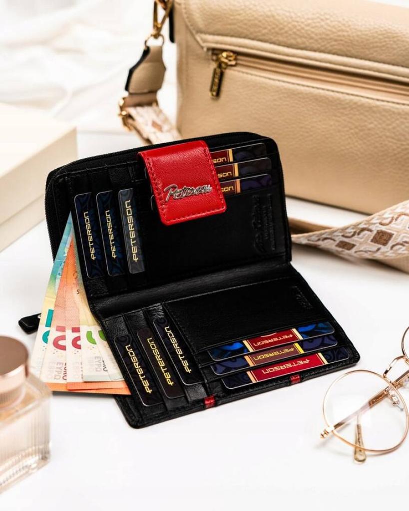 Women's leather wallet with snap and zipper - Peterson