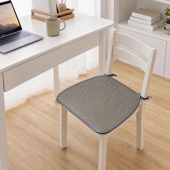 Summer Woven Rattan Seat Cushion, Square Office Dining Chair Mat with Ties, Anti-slip Breathable Handmade Cooling Sitting Pad