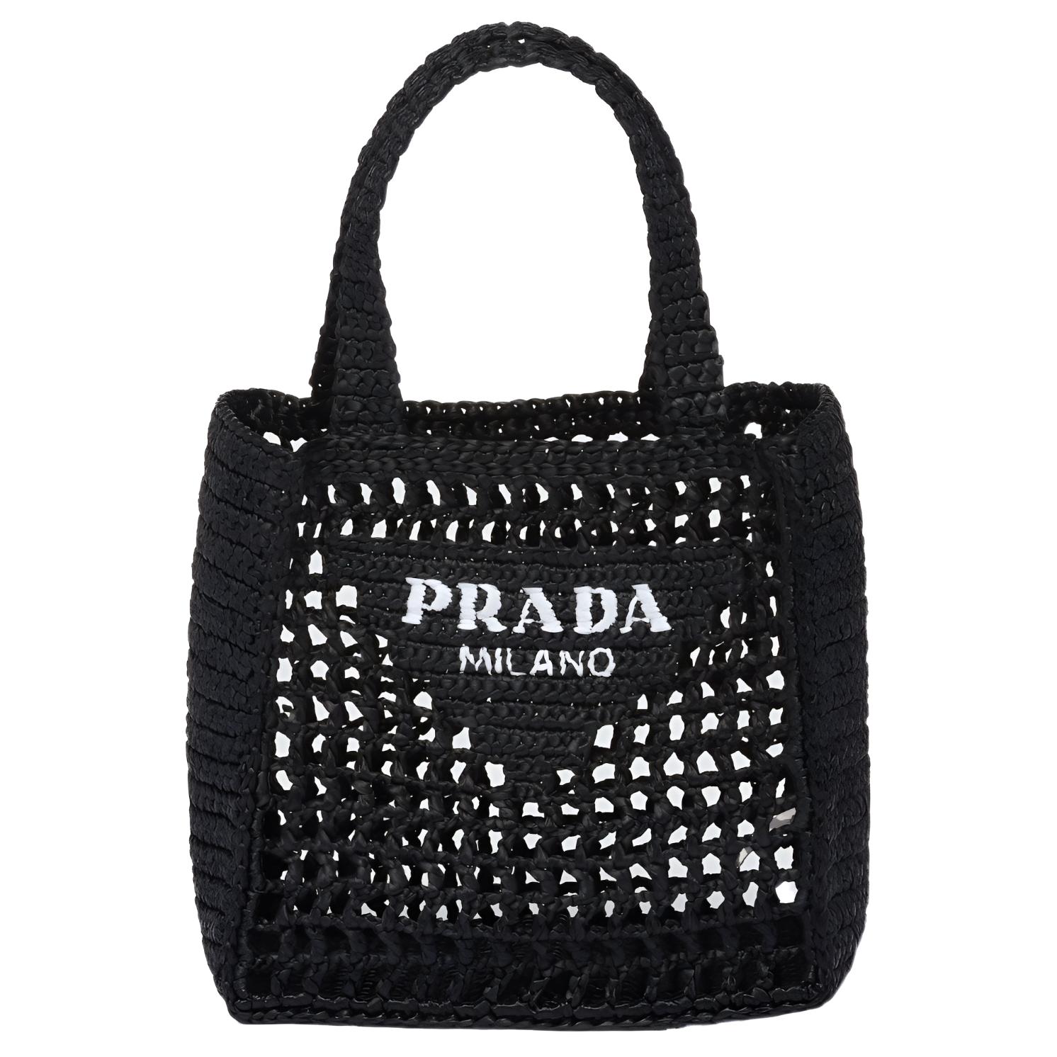 

Prada Letter Logo Hollow Design Raffia Shoulder Tote Bag Women Handbags Black 1BG444_2A2T_F0002_V_OOO Basic Set (Bag+Dust Bag)