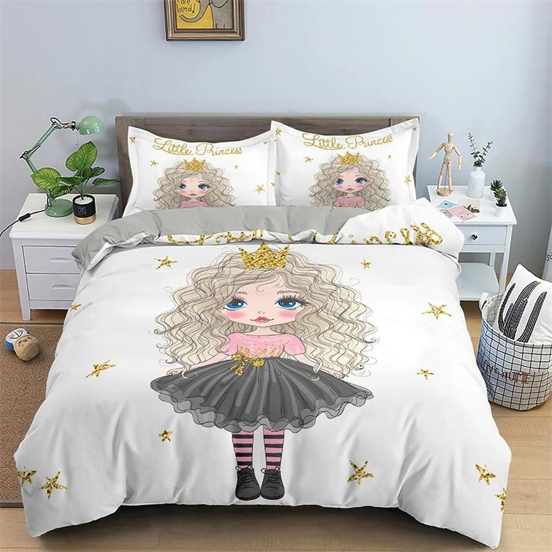 Cartoon Girls Duvet Cover Cute Lipstick Fashion Theme for Women Gifts for Bedroom Decorations with Pillowcase Queen King Size