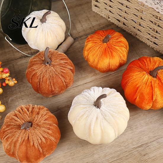 Realistic Halloween Pumpkin Decoration Small Velvet Thanksgiving Table Centerpiece, Soft Stuffed Decor for Fall Harvest Farmhouse Festive Home