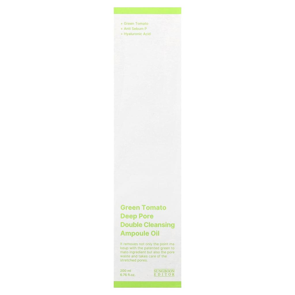 SUNGBOON EDITOR Green Tomato Deep Pore Double Cleansing Ampoule Oil, 200ml (6.76 Fl Oz)