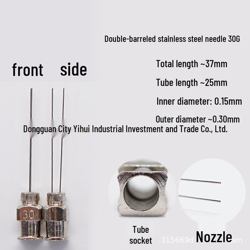 Stainless Steel Double-Tube Dispensing Valve Needle, Overall Length 37mm, Tube Length 25mm, Flat Opening Bayonet