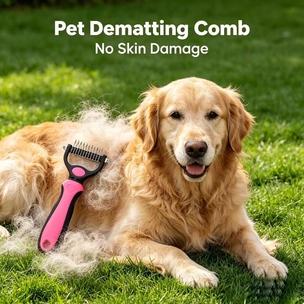 Tangle Free Gentle Pet Dematting Rake Ultra-Fine Stainless Steel Blade Undercoat Brush for Long Haired Cats & Small Puppies