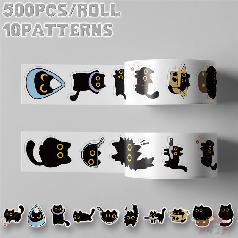 500Pcs/Roll Q Funny Black Cats Kids Rewards Stickers - DIY Scrapbooks Album Decor Sealing Label Decals