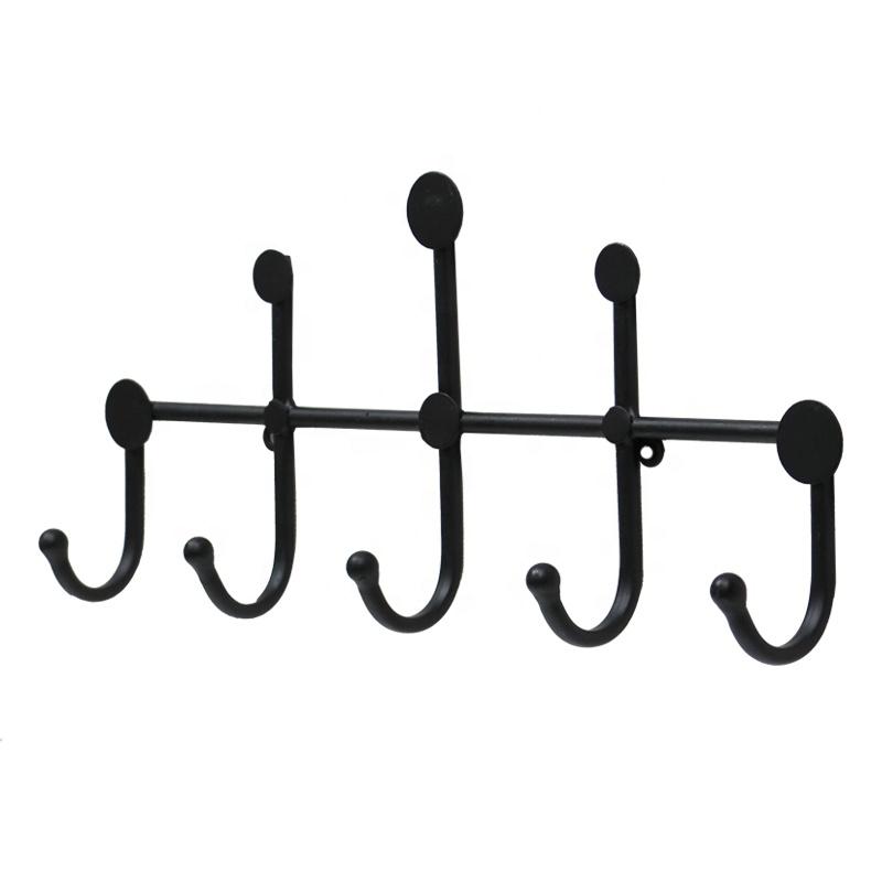 Black Iron Metal Wall Mounted Coat Rack with Key Holder Zebra Pattern 7 Hooks Eco-Friendly Multifunction Design for Clothing