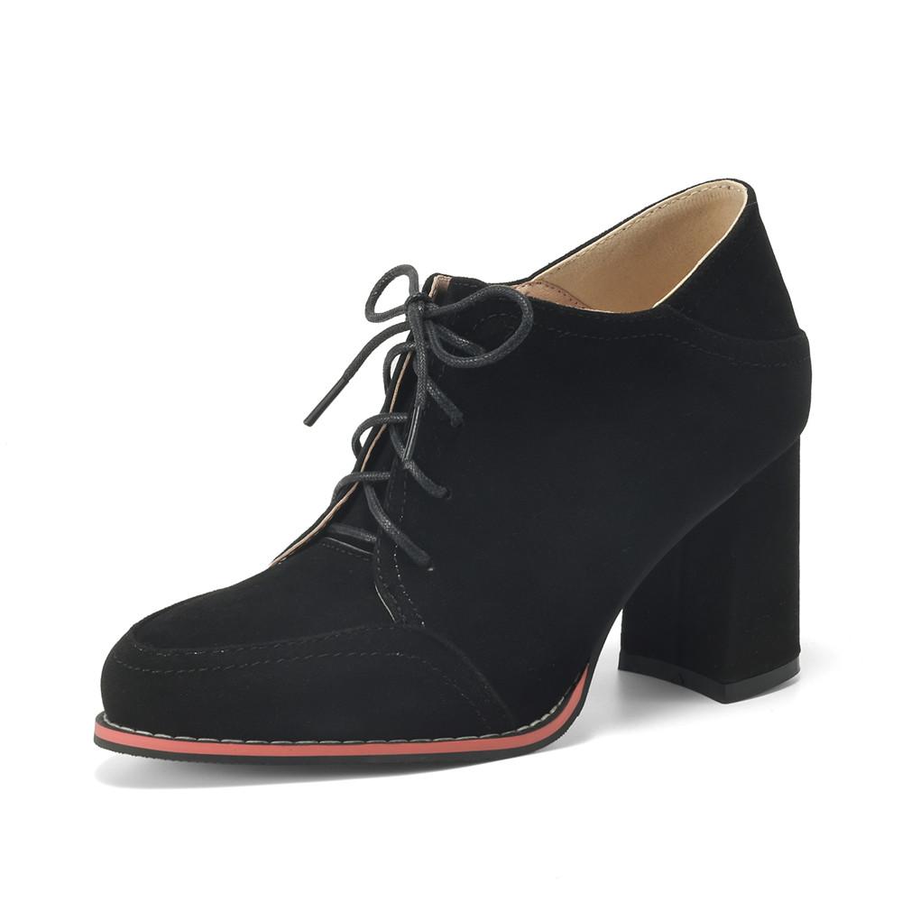 Женские туфли на шнуровке на платформе на квадратном каблуке с круглым носком на высоком каблуке оксфорды в британском стиле осенние с низким верхом студенческие туфли черные ботильоны 39 7095₽
