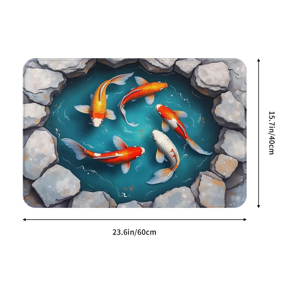 3D Vibrant Koi Fish Door Floor Kitchen Bathroom Mats Anti-Slip Outdoor Doormat Garden Entrance Rug Carpet Footpad