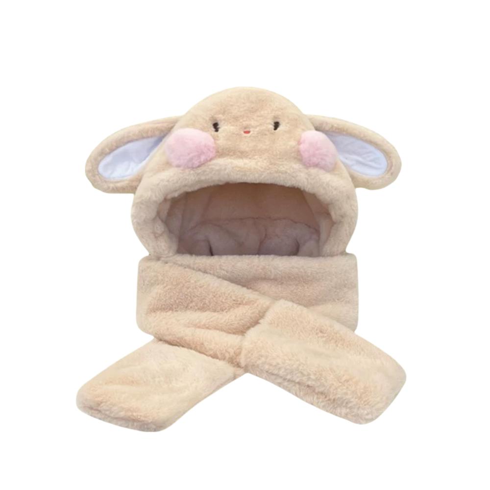 

Мягкая шапка-кролик с висячими ушами, теплые плюшевые варежки-зайчики, модный шарф-кролик с румянами, уличная одежда бежевый