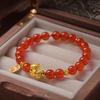 Natural Red Agate Horse Zodiac Bracelet for Women - 2026 New Style with Sand Gold Accents