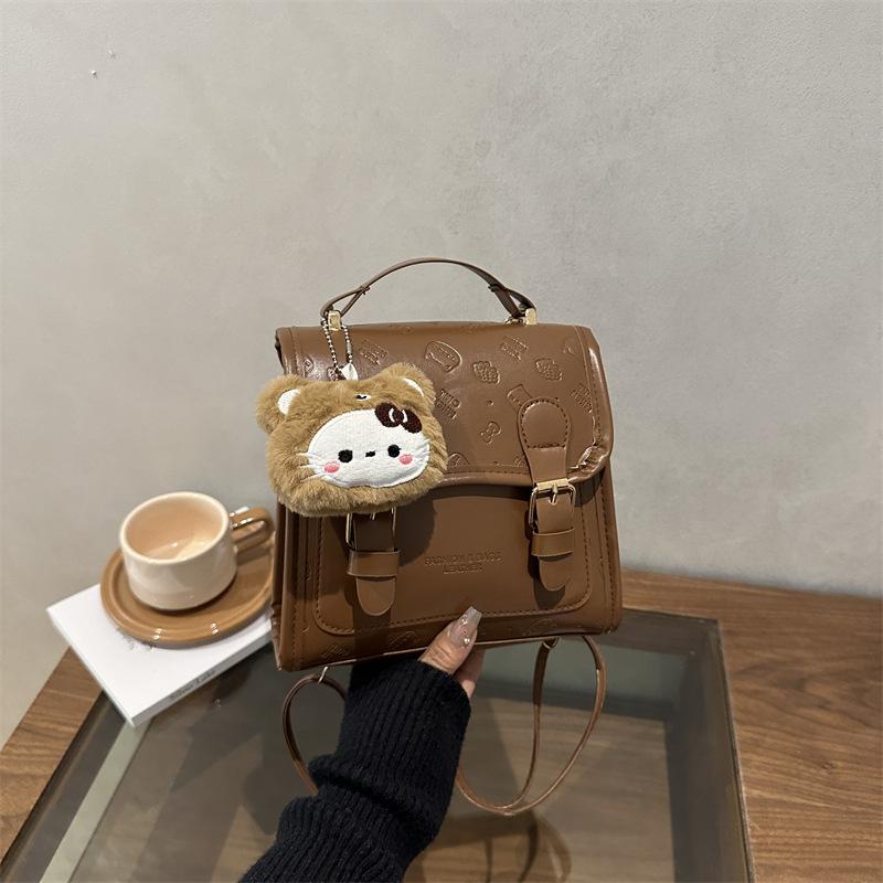 

Premium retro backpack women s 2 new spring and summer texture back bag versatile and lightweight Cambridge college schoolbag without pendant коричневый