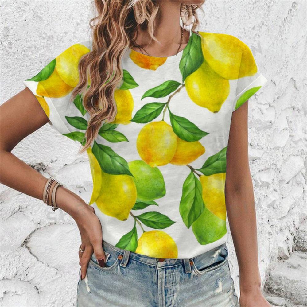 

Summer Tropical Fruit Lemon T-Shirts 3D Print Women s Fashion O-Neck Short Sleeves T Shirt Y2k Harajuku Tees Top Female Clothing M