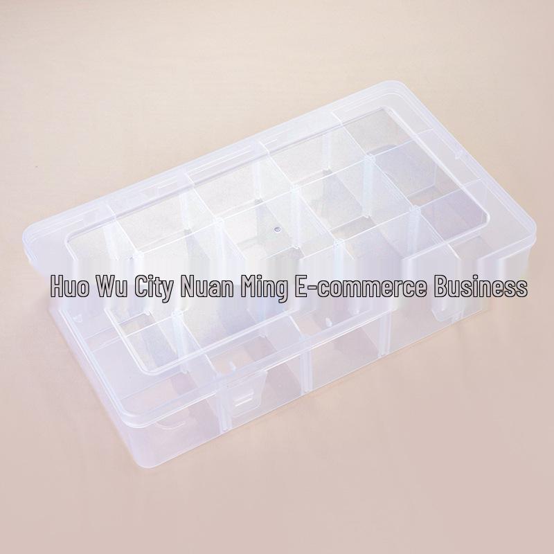 

Extra-Large 15-Compartment Clear Plastic Storage Box for Nails, Jewelry, Beads, and Toys