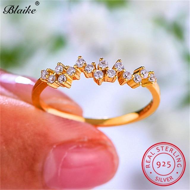  Color Women Rings Yellow Gold Tone Minimalist Thin Rings Blue Cubic Zircon Bridal Party Event Wedding Occasion Bands Stacking