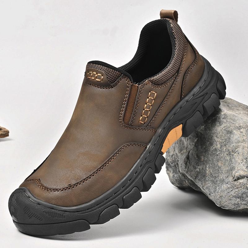 

Сшитые вручную мужские кожаные походные ботинки, кроссовки для активного отдыха, обувь для ходьбы, нескользящие дорожные кроссовки, мужские туфли без застежек 48 коричневый