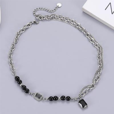 2023 Men and Women's New Tide Pearl Black Titanium Steel Necklace