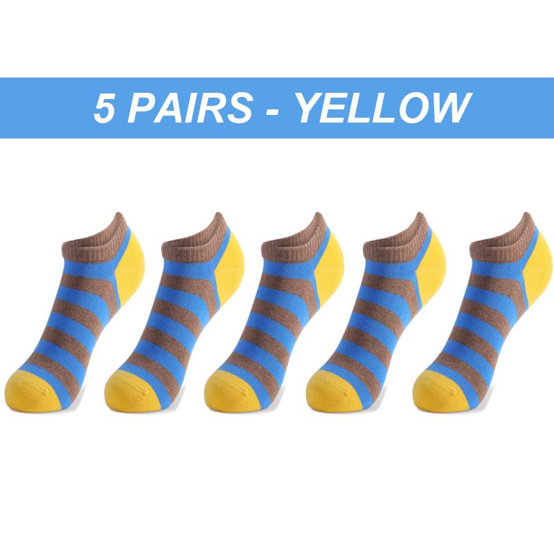 

Мужские носки высокого качества, 5 пар, большие размеры, весна-лето, спортивные дышащие полосатые лоскутные носки-лодочки, подарки для мужчин Meias EUR38-46 жёлтый