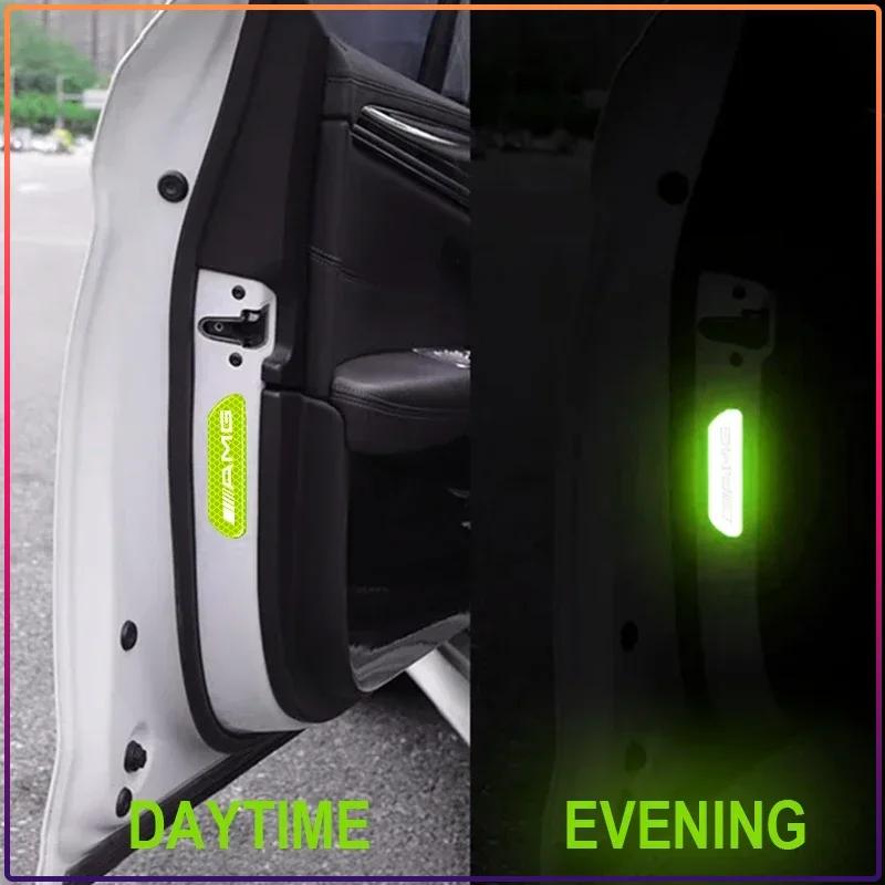 JCG1 4pcs Car Reflective Strips Warning Stickers Badge Car Caps For Mercedes-Benz C450 C180 C200 C220 C250 C300 C400 W205 S20