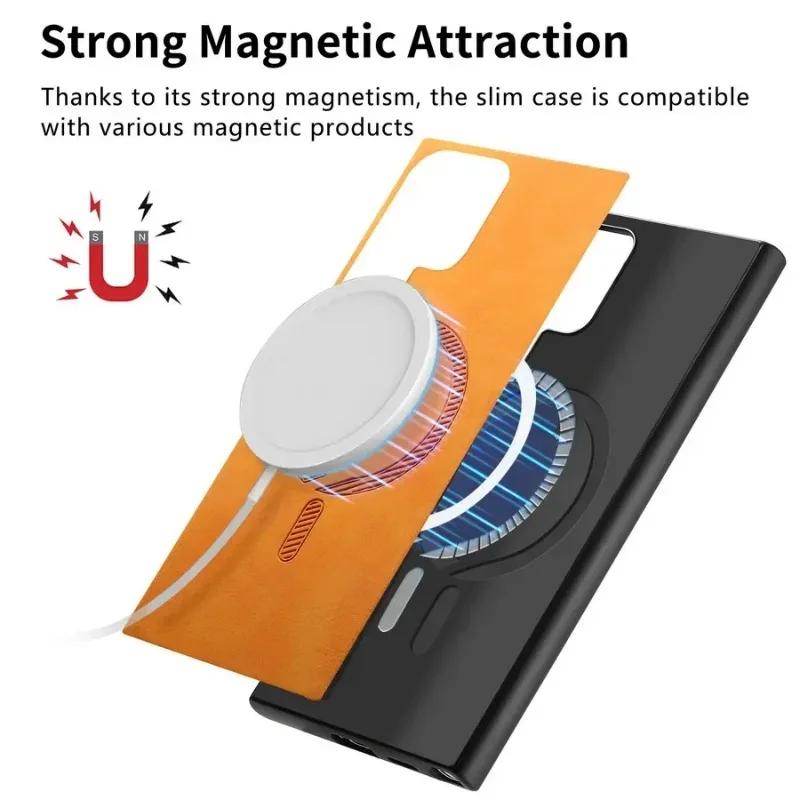 Pouzdro pro Samsung Galaxy S24 Ultra S23 Plus S23FE Kryt pro Magsafe Magnetic Luxury Plain Leather Wireless Charging Shell pro Samsung S24+