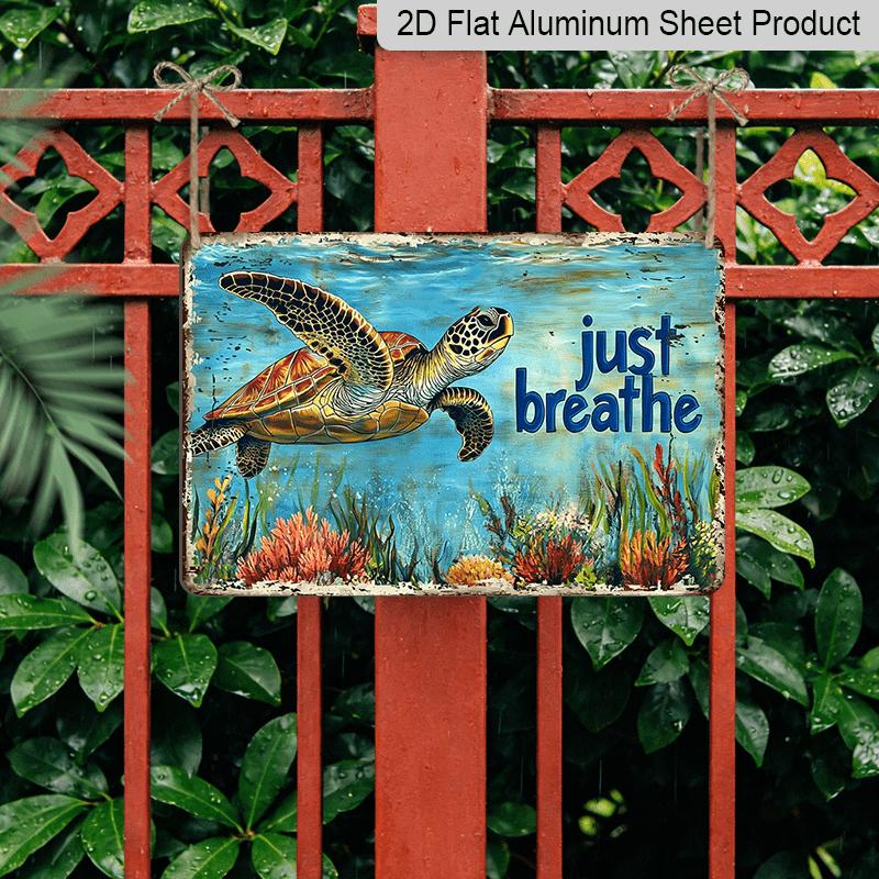 2D Flat - Underwater Sea Turtle Aluminum Sign - Beach & Nautical Decor, Beach House Living Room, Coastal Bathroom, Yoga/Meditation Space, Nautical
