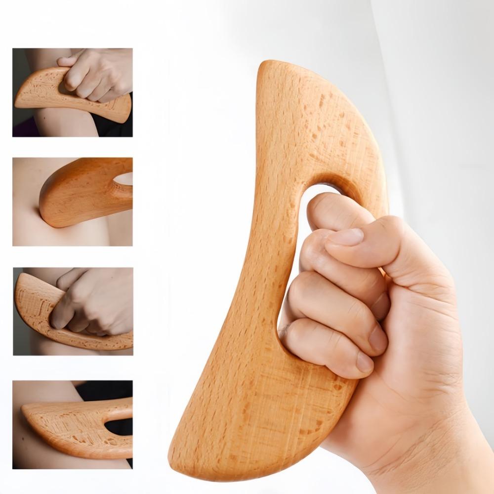 Lazy People Moon Shape Wooden Guasha Board Lymphatic Massager for Full Body Relaxation Neck Muscle Release Natural Beechwood