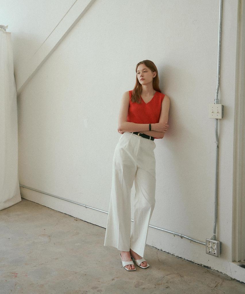 Kkeulle Semi-Wide Cotton Linen Pants_Ivory