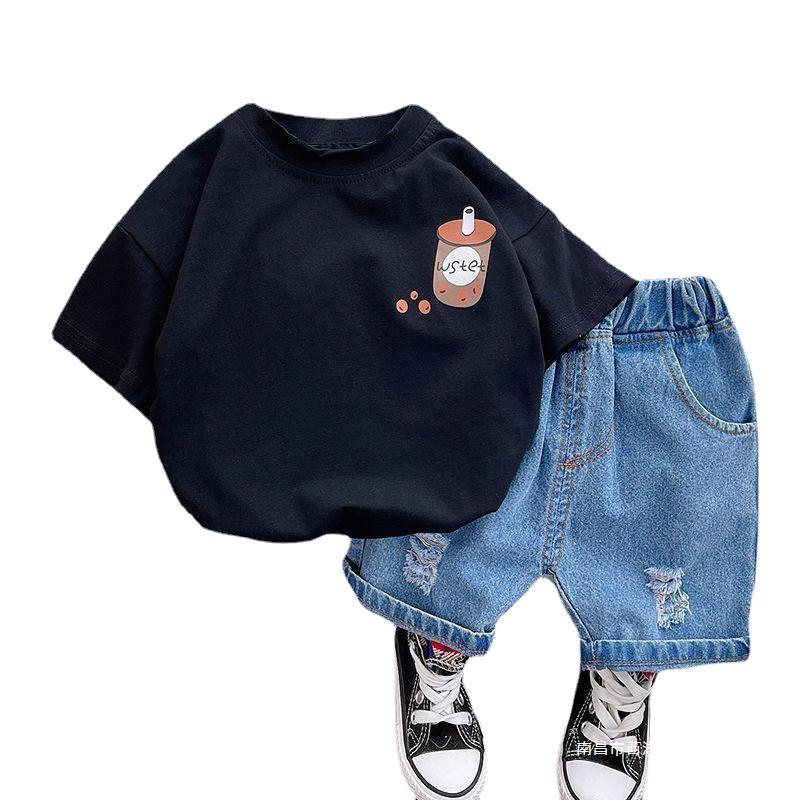 Čistá bavlna Chlapci a dívky Tričko s krátkým rukávem Dětské letní oblečení pro miminka s korejským potiskem Kreslené dětské topy pro volný čas