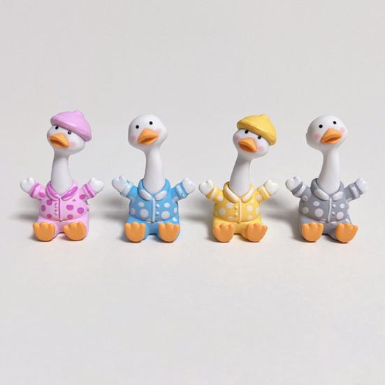 PVC Duck Figurine 4Pcs Mini Cartoon Figurines, Cute Polka-dot Pajamas Statues, Miniature Figures Macaron Animal Ornaments for Car Console Desktop